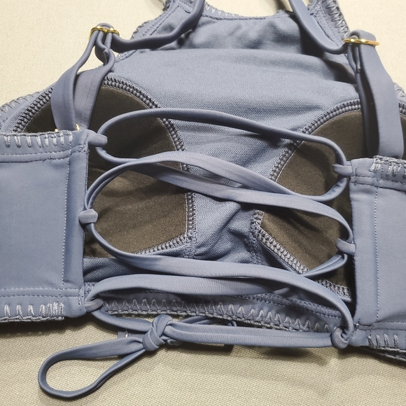 NWT Crochet High Neck Bikini Top Blue Swimsuit - Picture 5 of 7